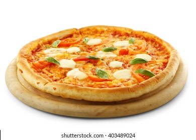 Margherita Pizza, Isolated On White