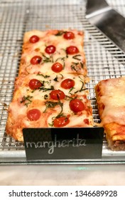 Margherita Pizza Slices Deep Dish Square Cut At A Pizzeria