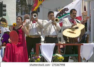 Mariachi Band Playing On Parade Float During Opening Day Parade Down State Street, Santa Barbara, CA, Old Spanish Days Fiesta, August 3-7, 2005