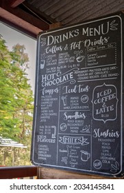 Marian, Mackay, Queensland, Australia - September 2021: A Country Coffee Shop Blackboard Menu