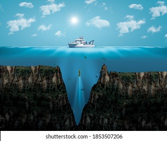 Mariana Trench. the deepest point of the earth.Digital Visual Illustration of Mariana Trench. Viewof the Mariana Trench, the deepest depths in the Western Pacific.Bermuda Triangle mystery Ocean center