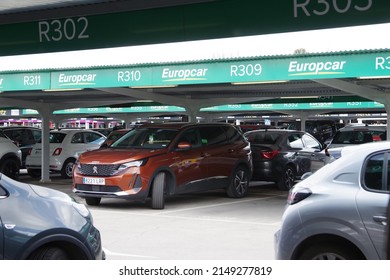 Marid on 10th of April of 2021. Parking of the car rental company "Europcar", at the Madrid Barajas airport