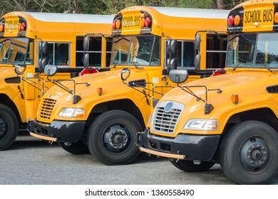 Marietta, GA / USA - April 3 2019: School Buses In Cobb County 