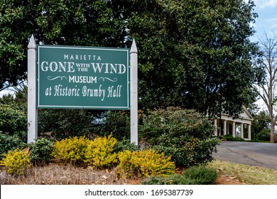 Marietta, Georgia, USA - January 17, 2020: Sign Outside Gone With The Wind Museum At Brumby Hall In Marietta, Georgia, USA, A Museum Celebrating The Margaret Mitchell Novel & Film. 