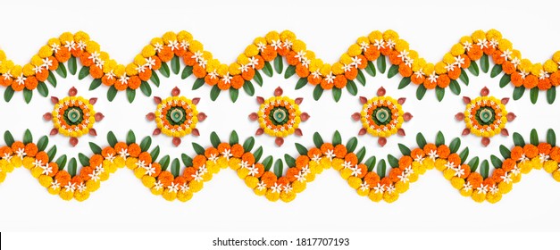 Marigold Flower Rangoli Design For Diwali Festival , Indian Festival Flower Decoration