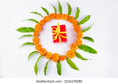 Marigold Flower Rangoli Design For Diwali Festival , Indian Festival Flower Decoration