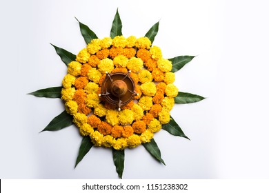 Marigold Flower Rangoli For Diwali Or Pongal Festival