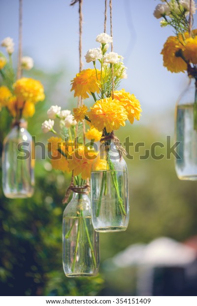 Marigold Flowers Glass Bottle Hanging Flower Stock Photo Edit Now