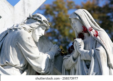 MARIJA BISTRICA, CROATIA - OCTOBER 26: 4th Stations of the Cross, Jesus meets His Mother,  pilgrimage Sanctuary, Assumption of the Virgin Mary in Marija Bistrica, Croatia, on October 26, 2013