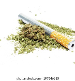 Marijuana and Cannabis Bud with Pipe. 