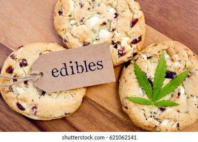 Marijuana - Cannabis - Medicinal Edibles - Cookies With Tag And Leaf
