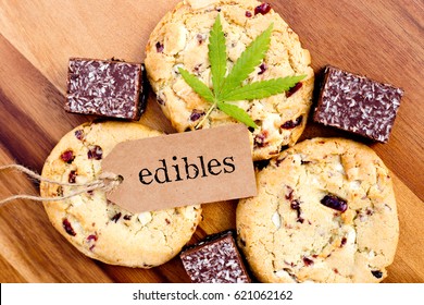 Marijuana - Cannabis - Medicinal Edibles - Cookies & Coconut Brownies, with tag and leaf
					