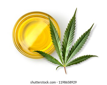 Marijuana oil in a bowl with leaves