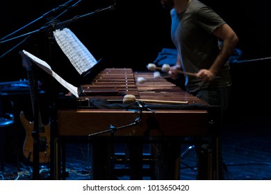 Marimba Player On The Stage Durin Rehearsals Closeup