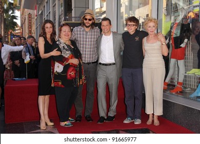 Marin Hinkle, Conchata Ferrell, Ashton Kutcher, Jon Cryer, Angus T. Jones, Holland Taylor At Jon Cryer's Induction Into The Hollywood Walk Of Fame, Hollywood, CA. 09-19-11