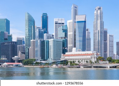 Marina Bay And Financial District With Skyscrapers Office Business Building, Singapore