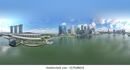 Marina Bay  Singapore - June 15 2022: Drone View Of Marina Bay Singapore