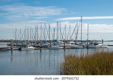 The Marina At Cooper River County Park, Showing Boats Moored At Floating Dock.