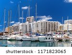 Marina of Ibiza Island. Port of San Antonio de Portmany. San Antonio (also Sant Antoni) is the second largest town in Ibiza. Moored nautical vessel moored in bay of the sea. Balearic Islands. Spain
