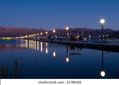 A Marina At Magic Hour On Lake Mead.