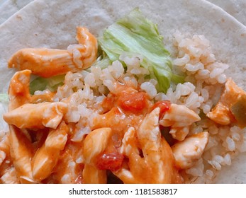 Marinated Chicken, Lettuce And Steamed White Rice Healthy Wrap Burrito