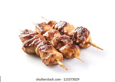 Marinated Chicken Skewer Isolated On White