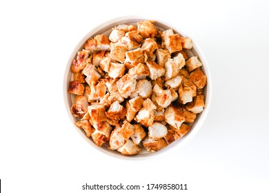 Marinated Diced Chicken In A Bowl, Overhead