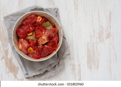 Marinated Meat In Bowl On White Background