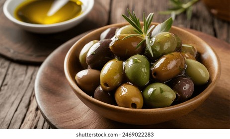 Marinated Olives - Plump olives marinated in aromatic herbs and tangy olive oil.
 - Powered by Shutterstock