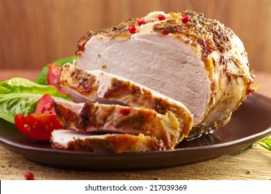 Marinated Roast Ham On Wood Board