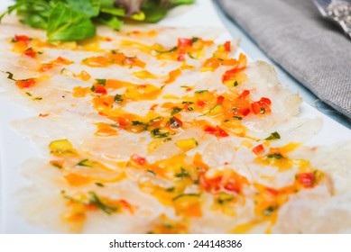 Marinated Seabass Filet With Ratatouille Dressing, Close Up