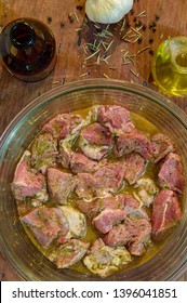 Marinating beef for arrachera, traditional food of northern Mexico, copy space