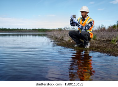 Marine biologist analysing water test results and algea samples
