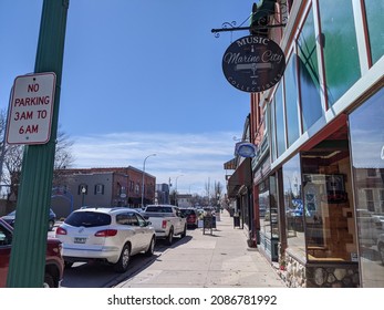 Marine City, Michigan  United States - March 13 2021: A View Of S Water Street And Marine City Music  Collectibles