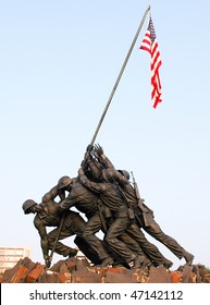 Marine Corps War Memorial Iwo Jima Statue And American Flag