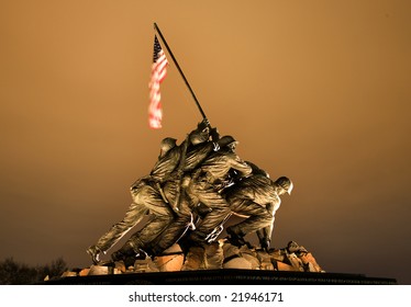 The Marine Corps War Memorial Shows The Raising Of The Flag At Iwo Jima In World War II  Washington DC  Based On Picture By Joe Rosenthal.  Statue Finished In 1954