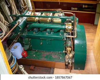 Marine Diesel Engine Installed In A Narrow Boat.