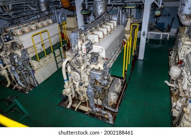 Marine Engine. Diesel Generator. Engine Room Interior.