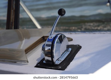 Marine Engine Throttle and Shift Control Lever on Boat Deck