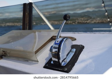 Marine Engine Throttle and Shift Control Lever on Boat Deck