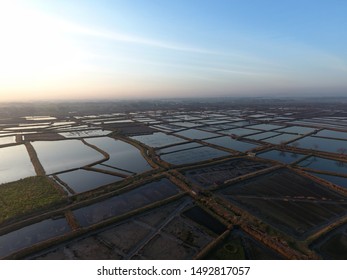 Marine Industry In Indonesia. Fish Farms On Land. Fish Storage Ponds As Livestock View From Above With Aerial Drone Camera