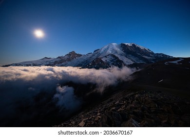 The Marine Layer And The Moon In Mt Rainier National Park