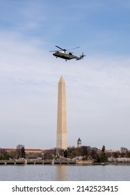 Marine One Flying Over The Washington Monument