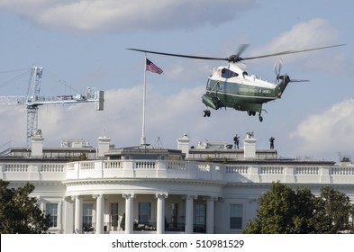  Marine One Helicopter Prepares To Land At The White House.