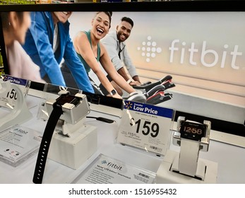 Marinette, WI / USA. - Sep20, 2019 : Fitbit watches for sale in store. Fitbit is an American company headquartered in San Francisco, products for activity trackers that measure data in fitness