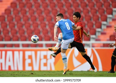 Mario Kvesic (blue) Of FC Pohang Steelers In Action During The AFC Champions League 2021Group G Nagoya Grampus and FC Pohang Steelers at Rajamangala Stadium On June 25,2021 In Bangkok,Thailand.
