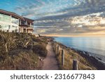Marion to Hallett Cove Coastal Walking Trail with sea view at sunset, South Australia
