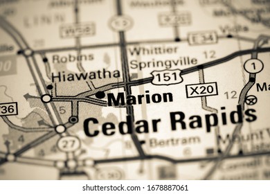 Marion. Iowa. USA On A Map