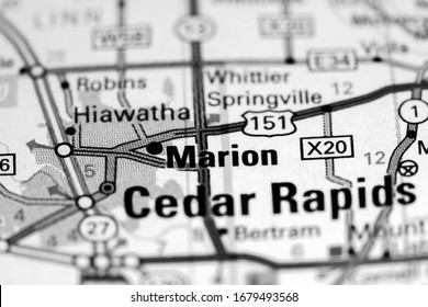 Marion. Iowa. USA On A Map