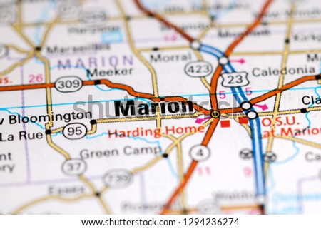 Marion. Ohio. USA on a map